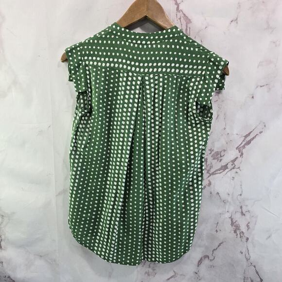 Anthropologie Top Womens XS Green White Tank Polka Dot Blouse Notch Popover - Picture 5 of 9